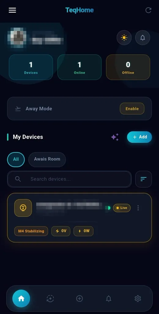 Add the device (2/2) — TeqHome app screen