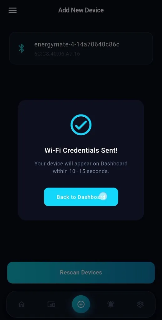 Add the device (2/2) — TeqHome app screen