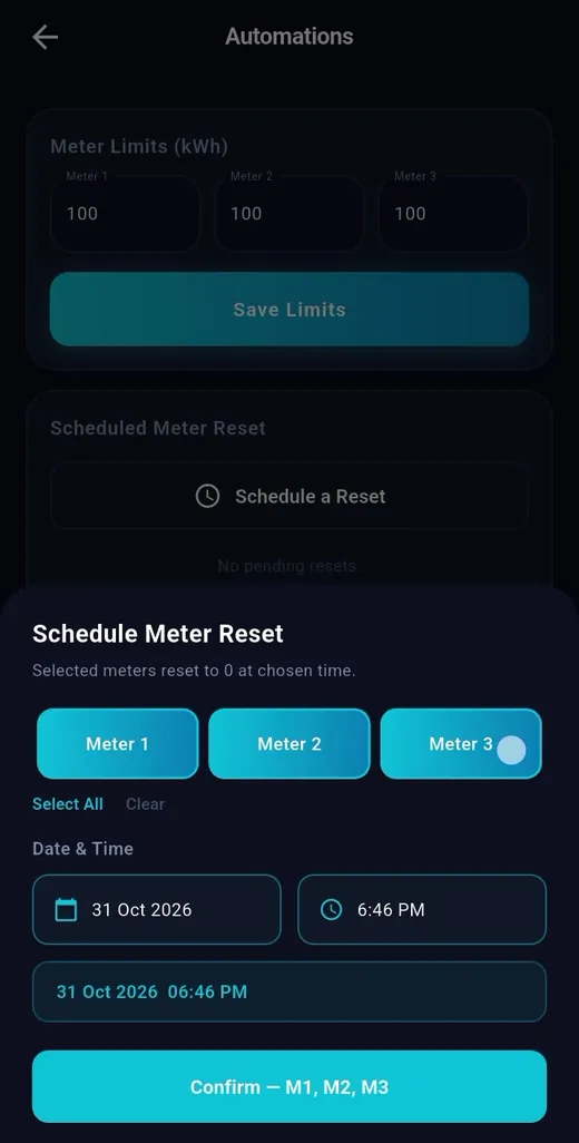 Scheduled reset — TeqHome app screen
