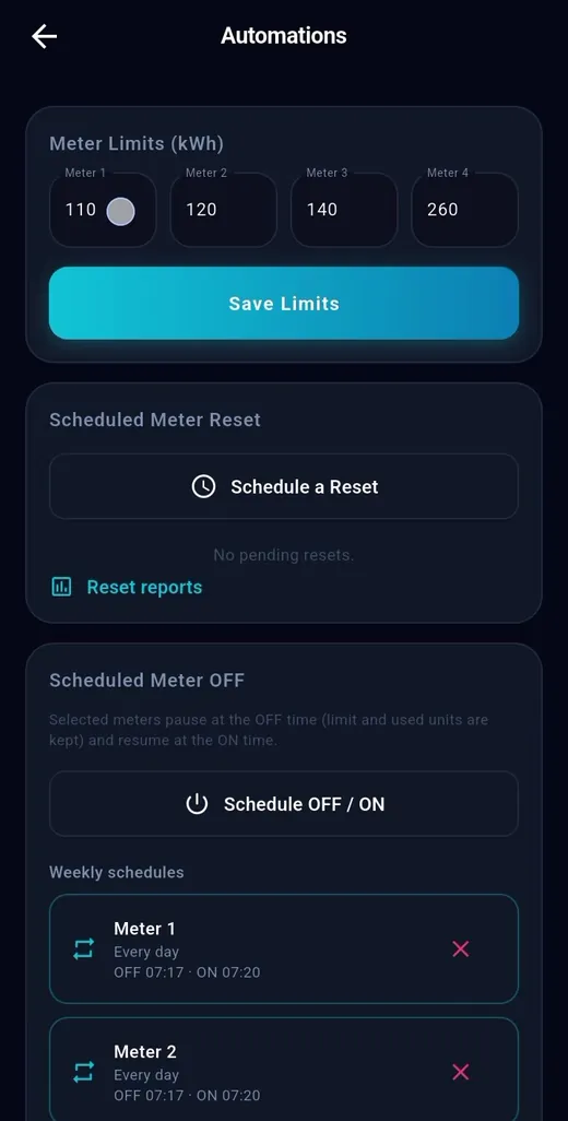 Timer and weekly schedule — TeqHome app screen